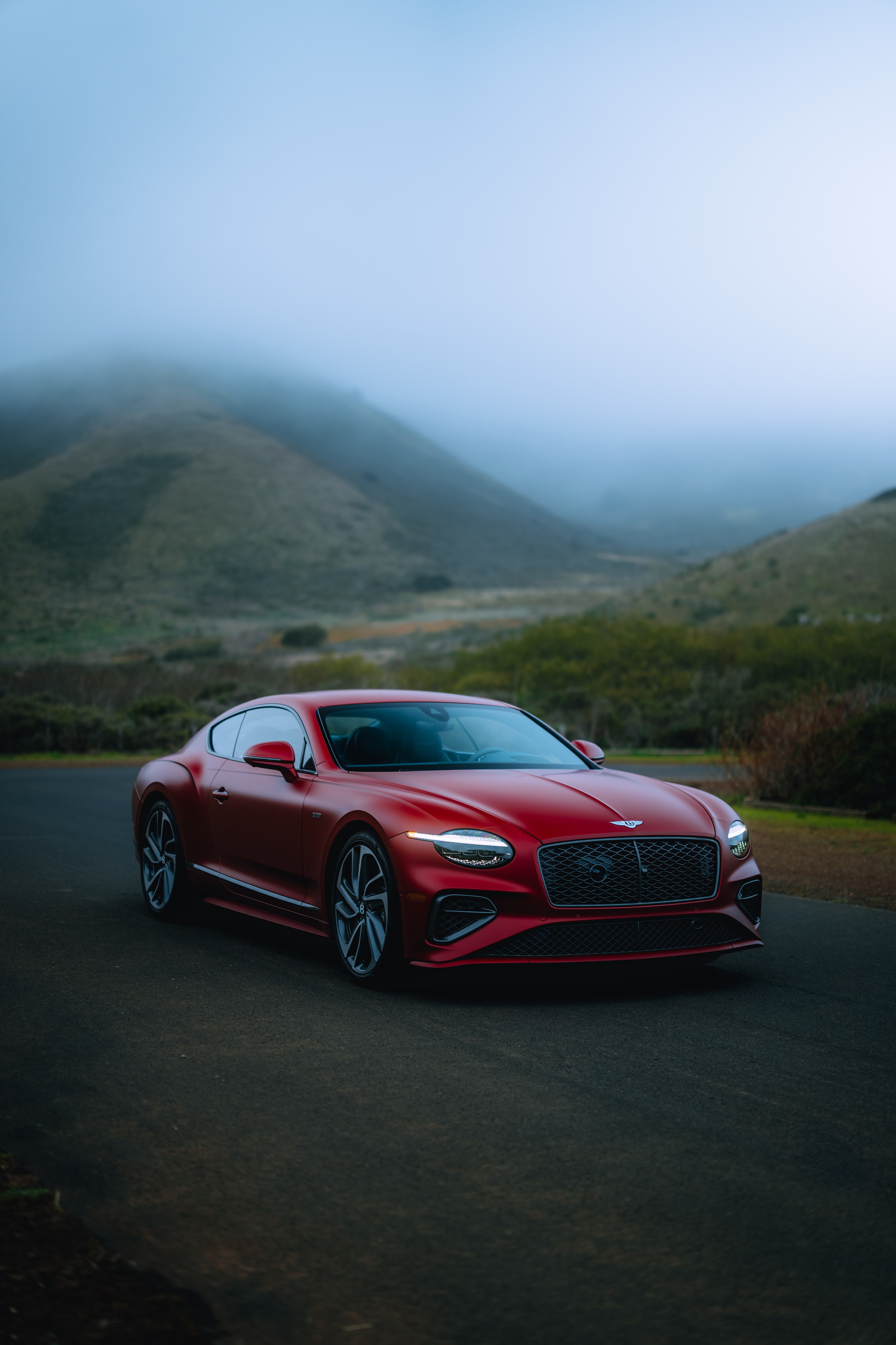 Continental GT front three-quarter in a misty California valley